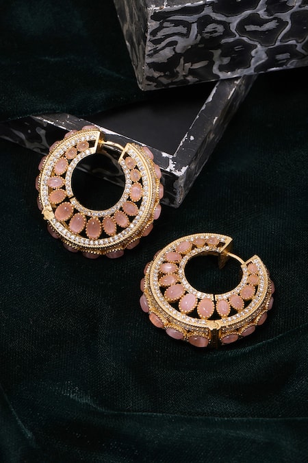 Ruby Raang Kundan Stone Embellished Hoop Earrings 