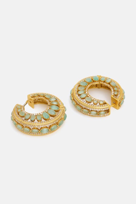 Buy Ruby Raang Green Stones, Crystals Kundan And Embellished Hoop Earrings Online at Aza Fashions Buy_Ruby Raang_Green Stones, Crystals Kundan And Embellished Hoop Earrings _Online_at_Aza_Fashions