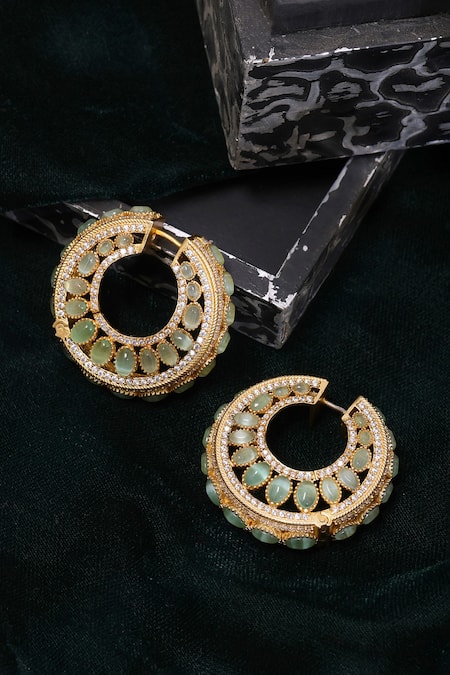 Ruby Raang Kundan & Stone Embellished Hoop Earrings 