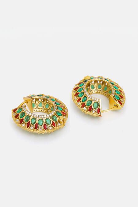 Buy_Ruby Raang_Multi Color Stones, Crystals Kundan And Embellished Hoop Earrings _Online_at_Aza_Fashions