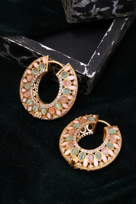 Ruby Raang Kundan Embellished Hoop Earrings 