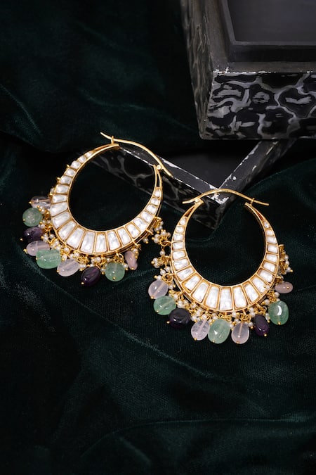 Ruby Raang Kundan & Stone Embellished Hoop Earrings 