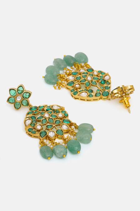 Buy Ruby Raang Green Stones, Pearls Kundan And Drop Earrings Online at Aza Fashions Buy_Ruby Raang_Green Stones, Pearls Kundan And Drop Earrings _Online_at_Aza_Fashions