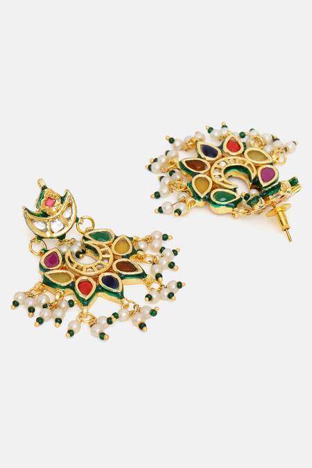 Buy_Ruby Raang_Multi Color Stones, Pearls Kundan And Embellished Drop Earrings _Online_at_Aza_Fashions
