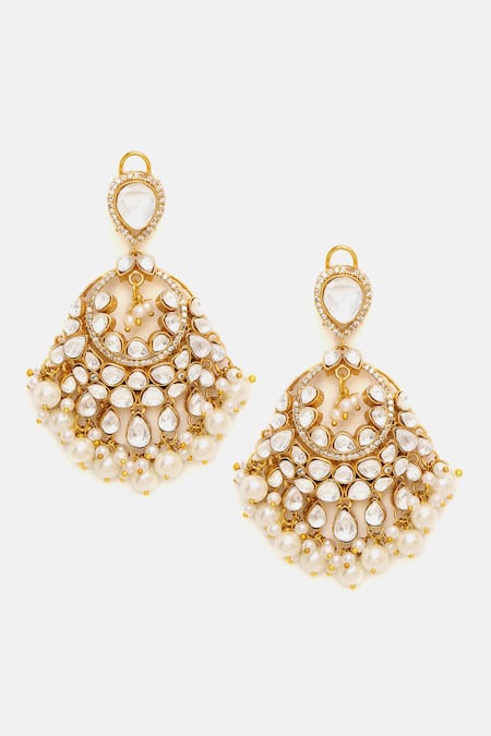 Shop Ruby Raang White Stones, Pearls Kundan And Embellished Drop Earrings Online at Aza Fashions Shop_Ruby Raang_White Stones, Pearls Kundan And Embellished Drop Earrings _Online_at_Aza_Fashions