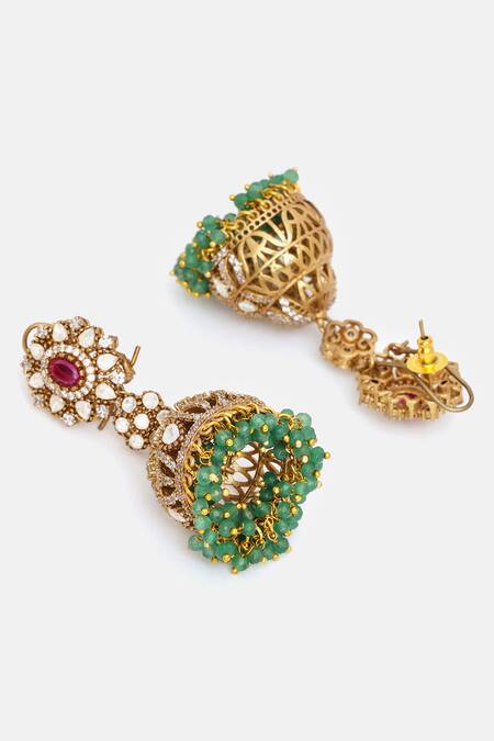 Buy_Ruby Raang_Multi Color Stones, Beads Kundan And Embellished Jhumki Earrings _Online_at_Aza_Fashions