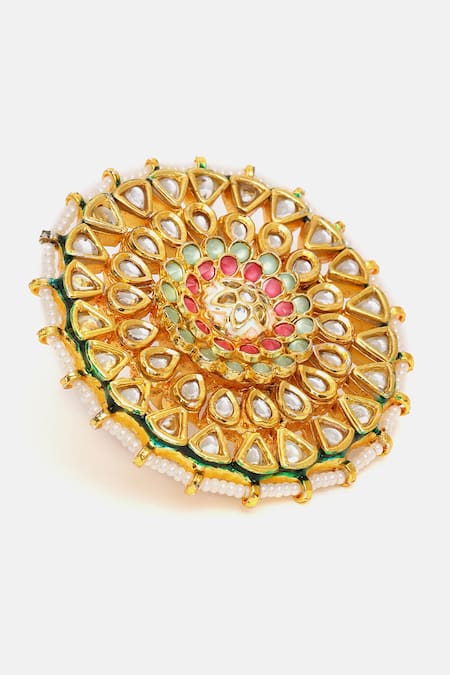 Ruby Raang Gold Plated Stones, Pearls Kundan Embellished Cocktail Ring at Aza Fashions Ruby Raang_Gold Plated Stones, Pearls Kundan Embellished Cocktail Ring _at_Aza_Fashions