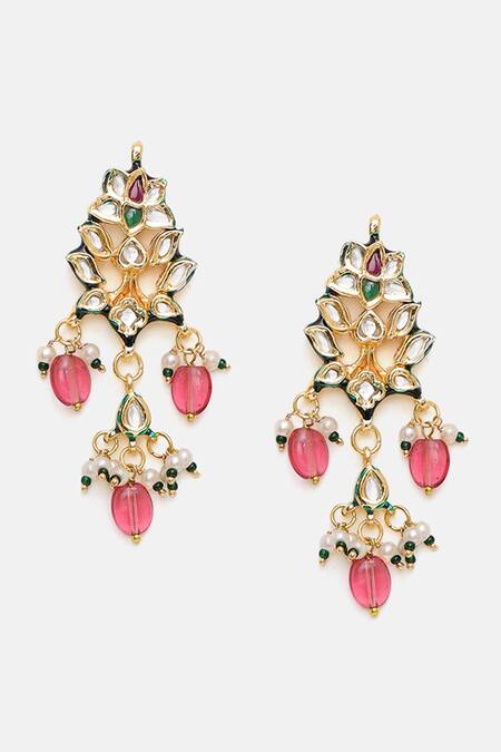 Ruby Raang Green Stones, Pearls, Beads Kundan Crescent Motif Necklace And Earring Set Online at Aza Fashions Ruby Raang_Green Stones, Pearls, Beads Kundan Crescent Motif Necklace And Earring Set _Online_at_Aza_Fashions