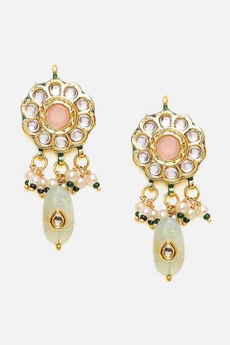 Ruby Raang Green Stones, Pearls, Beads Kundan And Embellished Necklace & Earrings Set Online at Aza Fashions Ruby Raang_Green Stones, Pearls, Beads Kundan And Embellished Necklace & Earrings Set _Online_at_Aza_Fashions