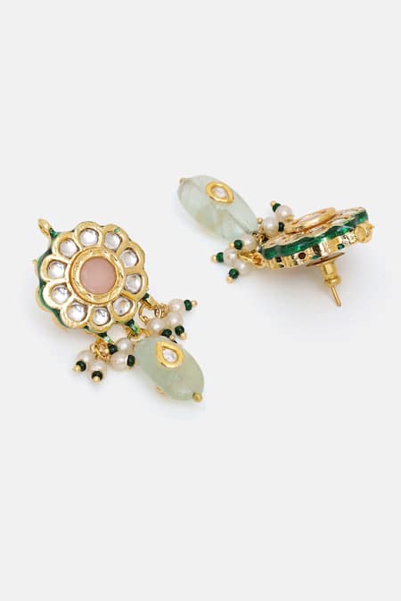 Shop Ruby Raang Green Stones, Pearls, Beads Kundan And Embellished Necklace & Earrings Set Online at Aza Fashions Shop_Ruby Raang_Green Stones, Pearls, Beads Kundan And Embellished Necklace & Earrings Set _Online_at_Aza_Fashions