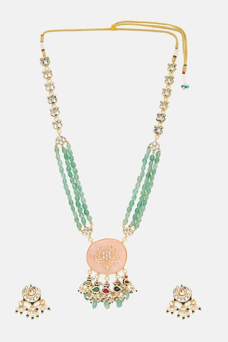 Ruby Raang Kundan & Multistone Beaded Necklace Set 
