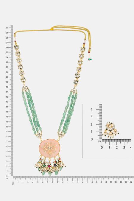 Ruby Raang Green Stones, Pearls, Beads Kundan And Multistone Necklace Set at Aza Fashions Ruby Raang_Green Stones, Pearls, Beads Kundan And Multistone Necklace Set _at_Aza_Fashions