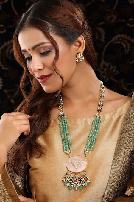 Ruby Raang Kundan & Multistone Beaded Necklace Set 