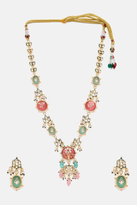 Ruby Raang Kundan Stone Embellished Necklace & Earring Set 