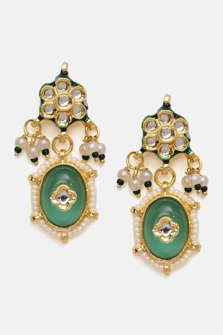 Shop Ruby Raang Multi Color Stones, Pearls, Beads Kundan Embellished Necklace And Earring Set Online at Aza Fashions Shop_Ruby Raang_Multi Color Stones, Pearls, Beads Kundan Embellished Necklace And Earring Set _Online_at_Aza_Fashions