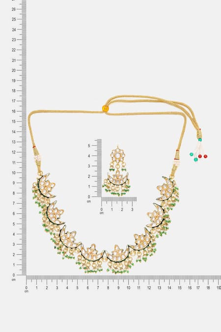 Shop_Ruby Raang_Gold Plated Stones, Pearls, Beads Kundan And Crescent Necklace & Earring Set _Online_at_Aza_Fashions