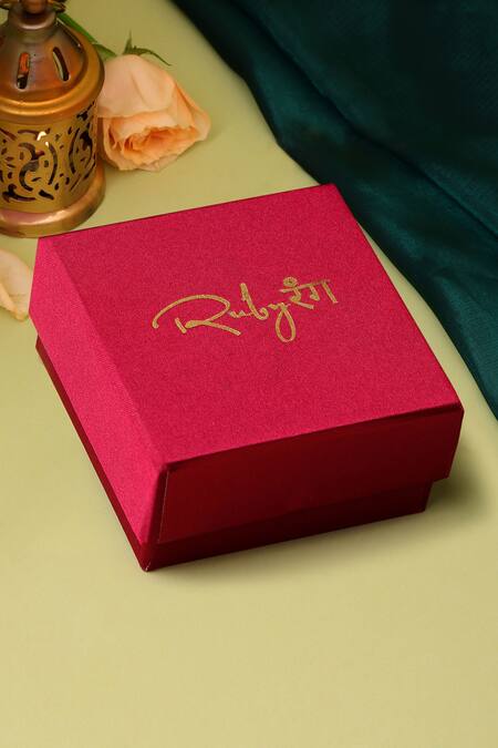 Buy_Ruby Raang_Gold Plated Stones, Pearls, Beads Kundan And Crescent Necklace & Earring Set 