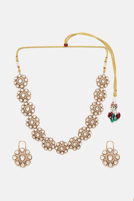 Buy Ruby Raang Gold Plated Stones Kundan Floral Necklace And Earring Set Online at Aza Fashions Buy_Ruby Raang_Gold Plated Stones Kundan Floral Necklace And Earring Set _Online_at_Aza_Fashions