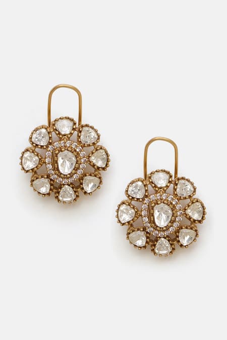 Ruby Raang Gold Plated Stones Kundan Floral Necklace And Earring Set at Aza Fashions Ruby Raang_Gold Plated Stones Kundan Floral Necklace And Earring Set _at_Aza_Fashions