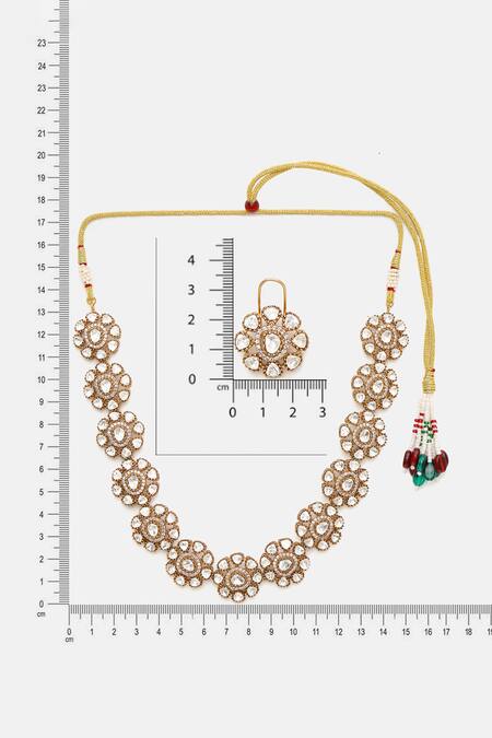 Buy Ruby Raang Gold Plated Stones Kundan Floral Necklace And Earring Set Buy_Ruby Raang_Gold Plated Stones Kundan Floral Necklace And Earring Set