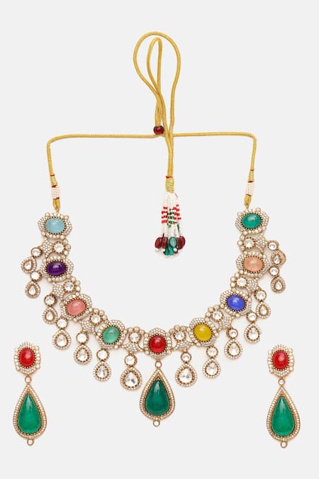 Ruby Raang Multi Color Stones Kundan And Embellished Necklace Set at Aza Fashions Ruby Raang_Multi Color Stones Kundan And Embellished Necklace Set _at_Aza_Fashions