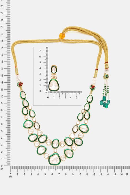 Ruby Raang Gold Plated Stones Kundan Necklace And Drop Earrings Set Online at Aza Fashions Ruby Raang_Gold Plated Stones Kundan Necklace And Drop Earrings Set _Online_at_Aza_Fashions