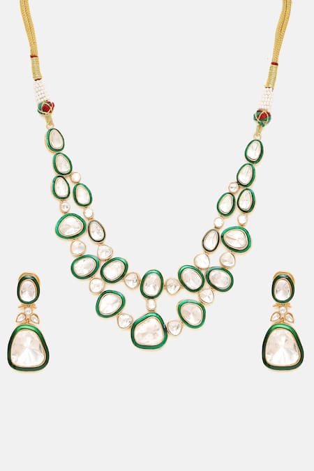 Buy Ruby Raang Gold Plated Stones Kundan Necklace And Drop Earrings Set Buy_Ruby Raang_Gold Plated Stones Kundan Necklace And Drop Earrings Set