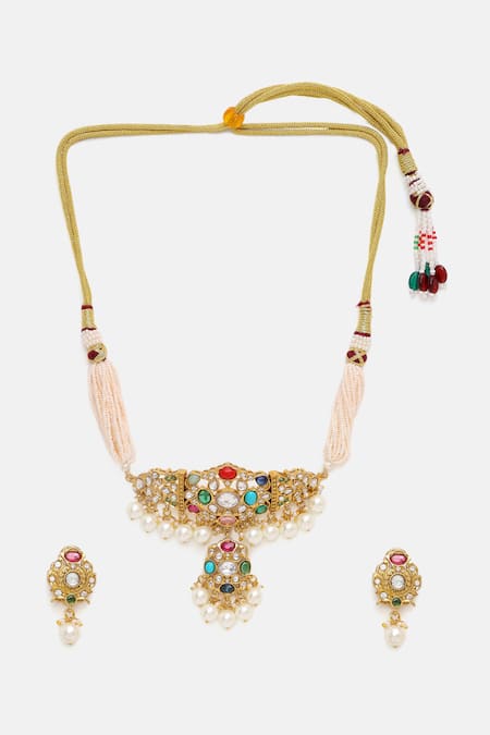 Ruby Raang Kundan Stone & Pearl Embellished Choker Set 