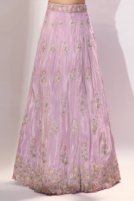 Samyukta Singhania Lavender Satin, Silk Embroidery, Sequins, Stones Sweetheart Lehenga Blouse Set Online at Aza Fashions Samyukta Singhania_Lavender Satin, Silk Embroidery, Sequins, Stones Sweetheart Lehenga Blouse Set _Online_at_Aza_Fashions