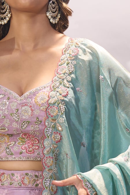 Buy Samyukta Singhania Lavender Satin, Silk Embroidery, Sequins, Stones Sweetheart Lehenga Blouse Set Buy_Samyukta Singhania_Lavender Satin, Silk Embroidery, Sequins, Stones Sweetheart Lehenga Blouse Set