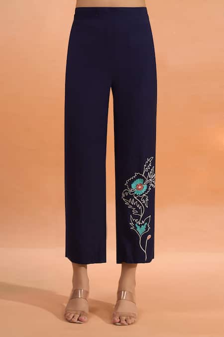 Naintara Bajaj Navy Silk Embroidery Collared Kurta And Pant Set at Aza Fashions Naintara Bajaj_Navy Silk Embroidery Collared Kurta And Pant Set _at_Aza_Fashions