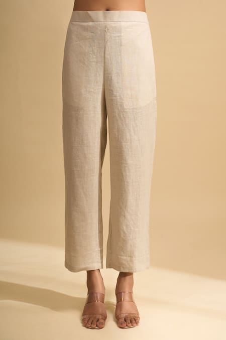 Naintara Bajaj Beige Linen Embroidery Collared, Button-down Neck Kurta And Pant Set at Aza Fashions Naintara Bajaj_Beige Linen Embroidery Collared, Button-down Neck Kurta And Pant Set _at_Aza_Fashions