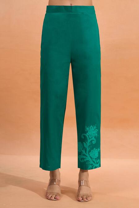 Buy Naintara Bajaj Green Cotton, Linen Embroidery Mandarin Collar Kurta And Pant Set Buy_Naintara Bajaj_Green Cotton, Linen Embroidery Mandarin Collar Kurta And Pant Set