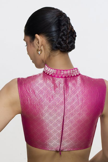 Ekaya Banaras Handwoven Hot Pink Satin Blouse 