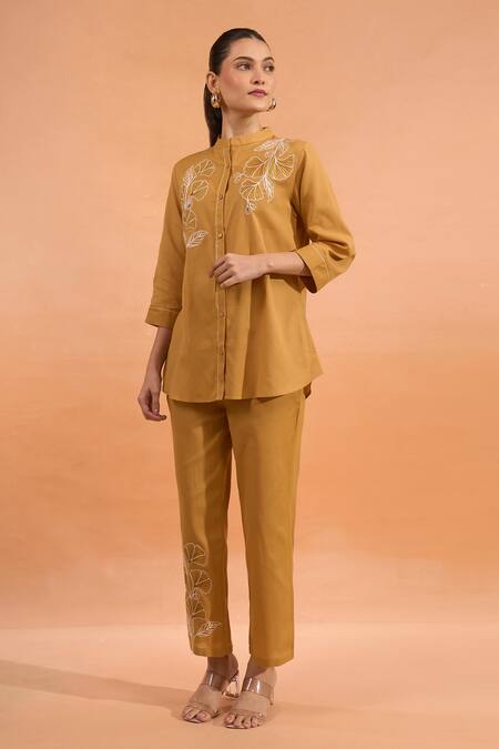Buy Naintara Bajaj Beige Cotton, Linen Embroidery Mandarin Collar, Kurta And Pant Set Online at Aza Fashions Buy_Naintara Bajaj_Beige Cotton, Linen Embroidery Mandarin Collar, Kurta And Pant Set _Online_at_Aza_Fashions