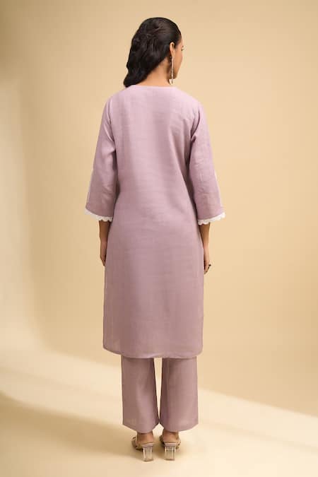 Naintara Bajaj Linen Embroidered Kurta & Pant Set 