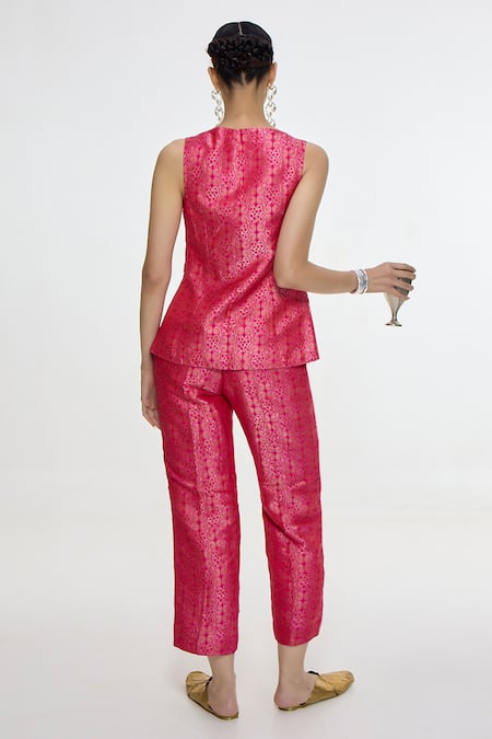 Ekaya Banaras Floral Handwoven Waistcoat & Pant Co-ord Set 