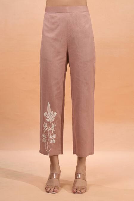 Buy Naintara Bajaj Pink Cotton, Linen Embroidery V-neck Floral Kurta And Pant Set Buy_Naintara Bajaj_Pink Cotton, Linen Embroidery V-neck Floral Kurta And Pant Set