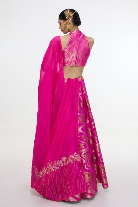 Ekaya Banaras Floral & Waves Handwoven Pattern Lehenga Set 