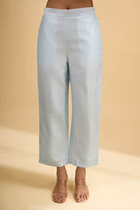 Buy_Naintara Bajaj_Sky Blue Silk Embroidery Round Neck Kurta And Pant Set 