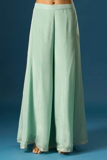 Samyukta Singhania_Blue Crepe, Silk, Organza Embroidery, Beads, Piping, Hand Kurta Sharara Set _at_Aza_Fashions