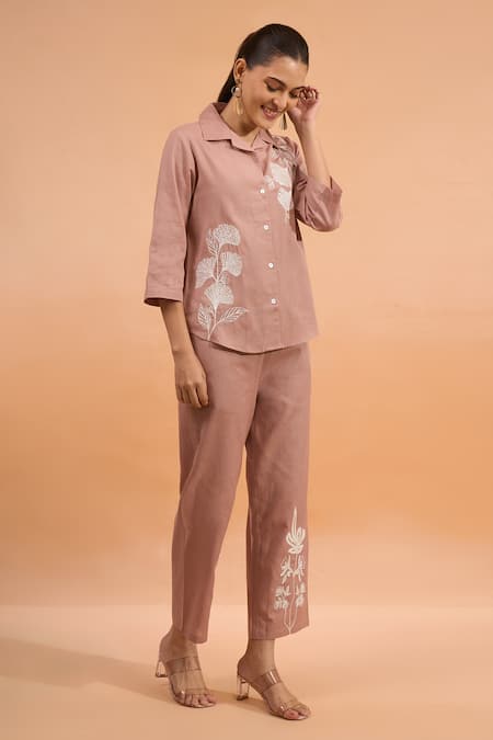 Naintara Bajaj Embroidered Cotton Linen Shirt & Pant Set 
