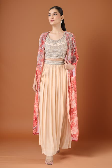Samyukta Singhania Floral Pattern Cape & Skirt Set 
