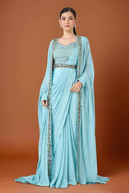 Samyukta Singhania Embroidered Cape & Pre-Draped Saree Set 
