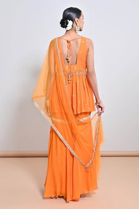 Keith Gomes Zardozi Embroidered Peplum Top & Gharara Set 