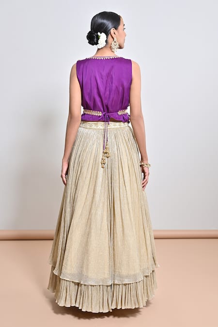 Keith Gomes Zardozi Embroidered Peplum Top & Skirt Set 