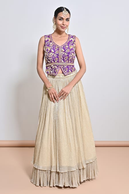 Keith Gomes Zardozi Embroidered Peplum Top & Skirt Set 