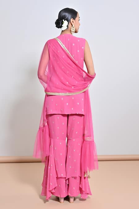 Keith Gomes Bead & Mirror Embroidered Tunic Gharara Set 