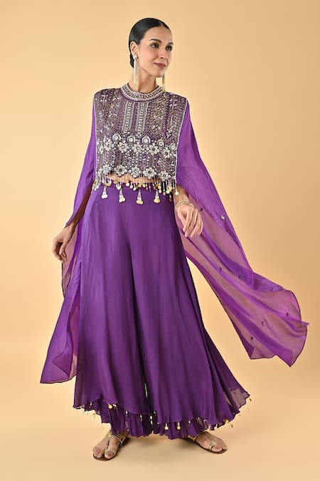 Keith Gomes Sequins Tassel Embroidered Kaftan & Palazzo Set 