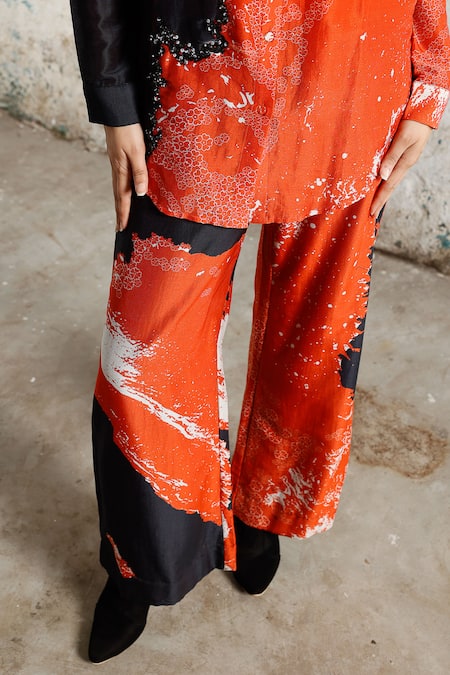 Saksham & Neharicka Red Cotton, Silk Sequins, Beads Desert Storm Printed And Embroidered Shirt Online at Aza Fashions Saksham & Neharicka_Red Cotton, Silk Sequins, Beads Desert Storm Printed And Embroidered Shirt _Online_at_Aza_Fashions